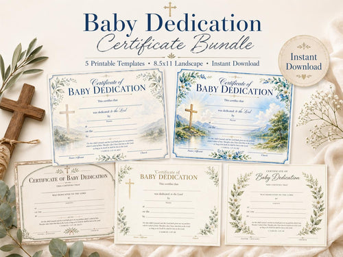 Baby Dedication Certificate Bundle, Printable Church Template (Digital Download)