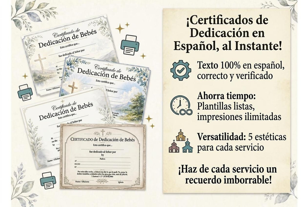 Spanish Baby Dedication Certificate Printable, Certificado de Dedicación de Bebés Descarga Digital, Church Printable Template