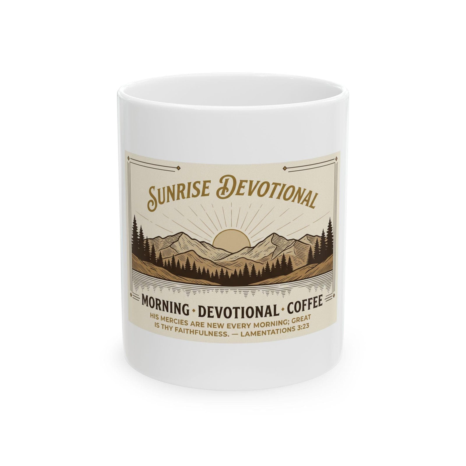 Sunrise Devotional Ceramic Coffee Mug | Vintage Mountain Landscape Art