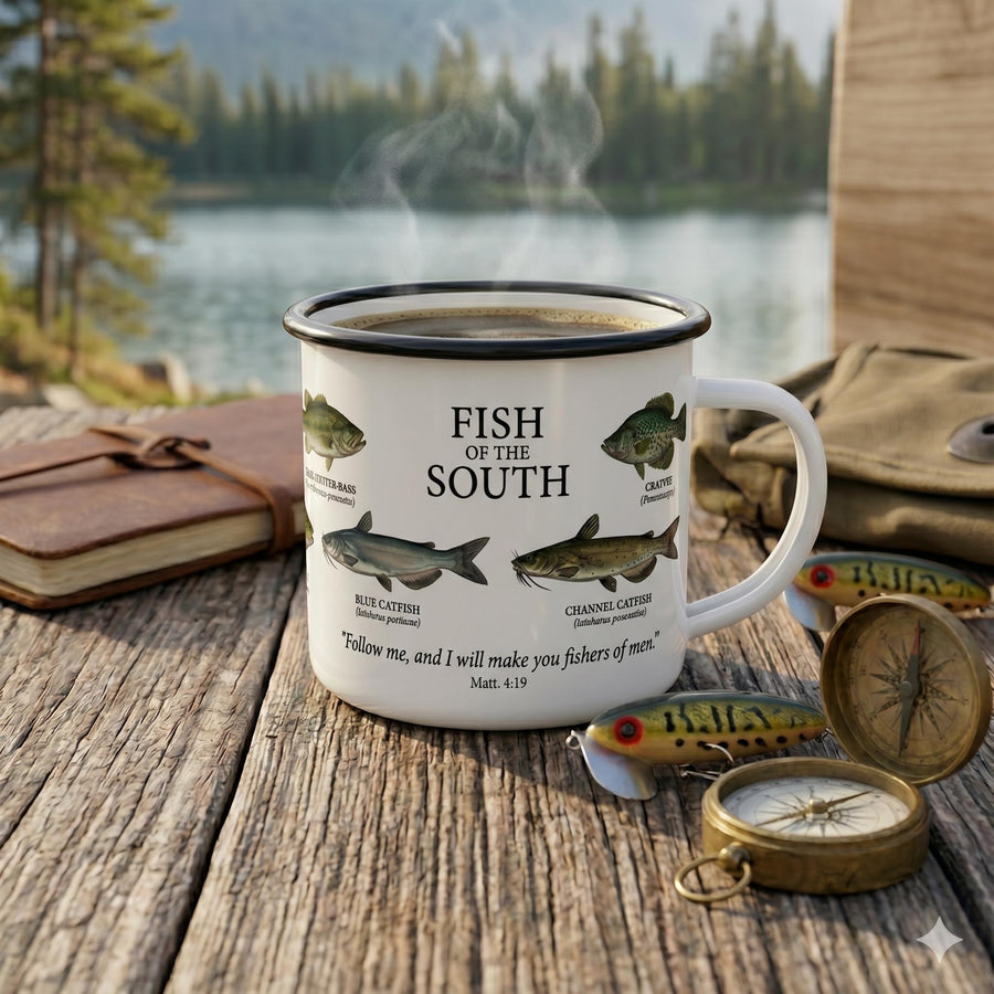 Fish of the South enamel camping mug | Southern freshwater fish chart, Bible verse