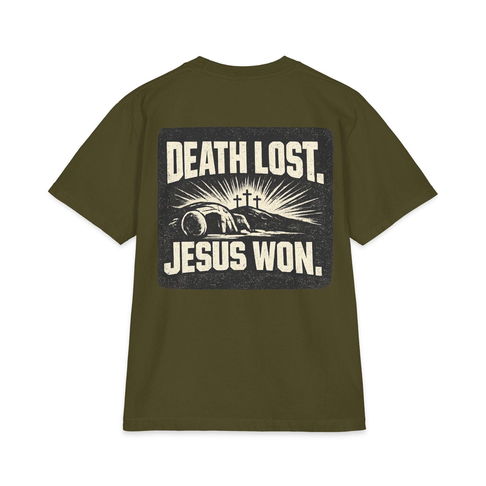 Death Lost Jesus Won T-Shirt | Christian Faith Crosses Back Graphic