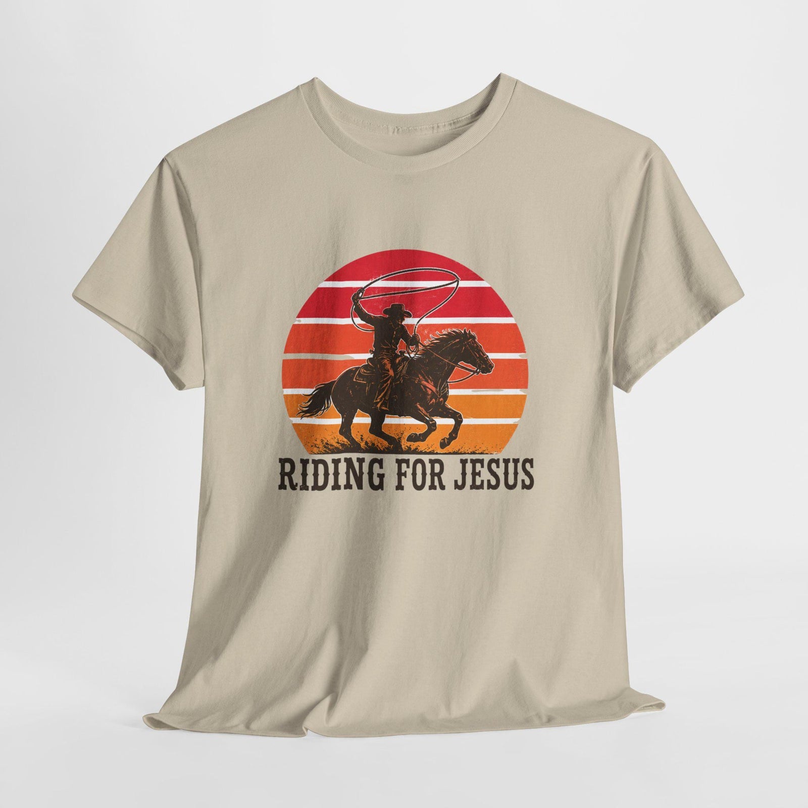 Riding for Jesus tee | Cowboy silhouette sunset graphic tee