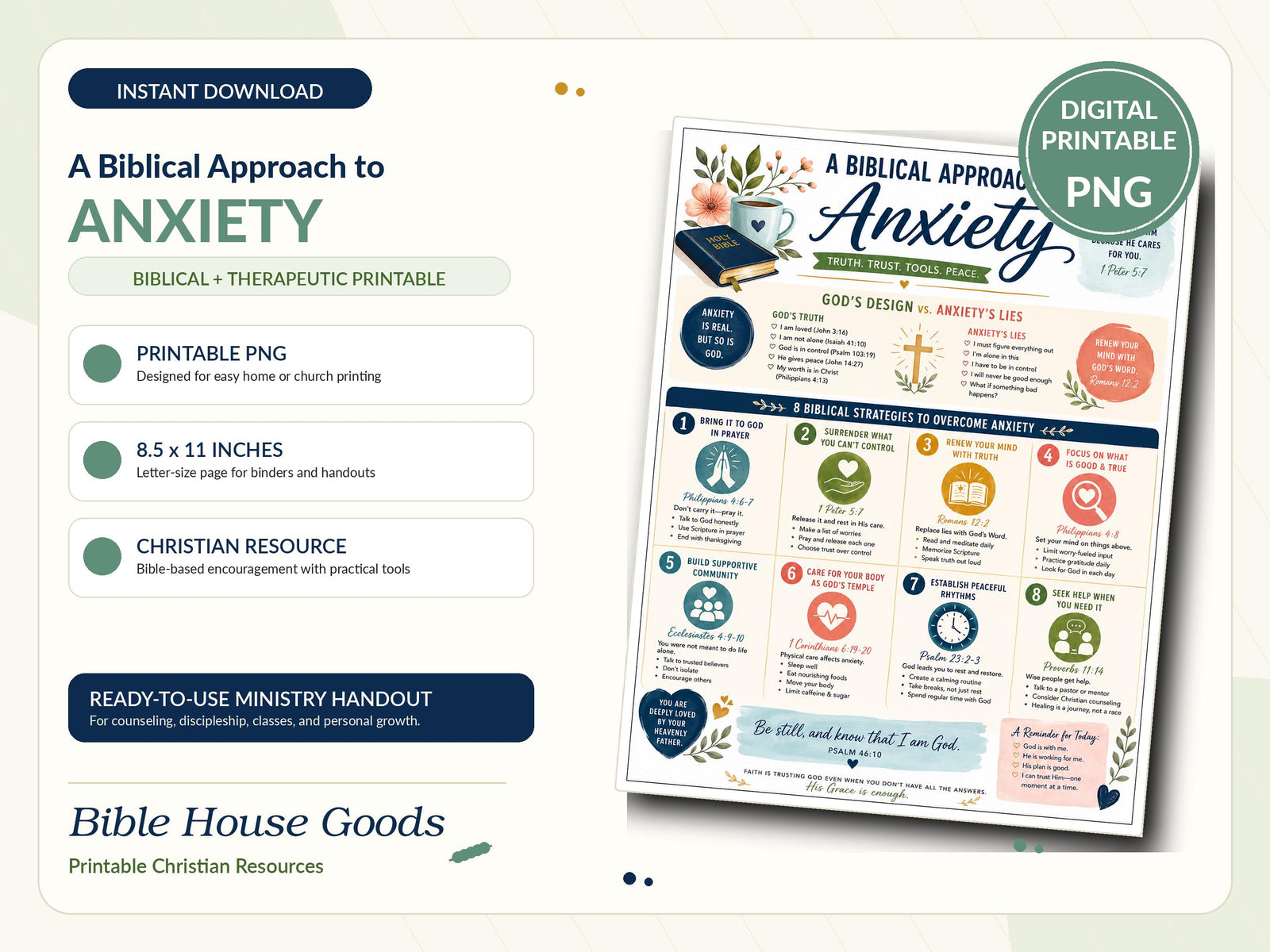 Biblical Anxiety Printable | Christian Scripture Worry Guide (Instant Download PDF)