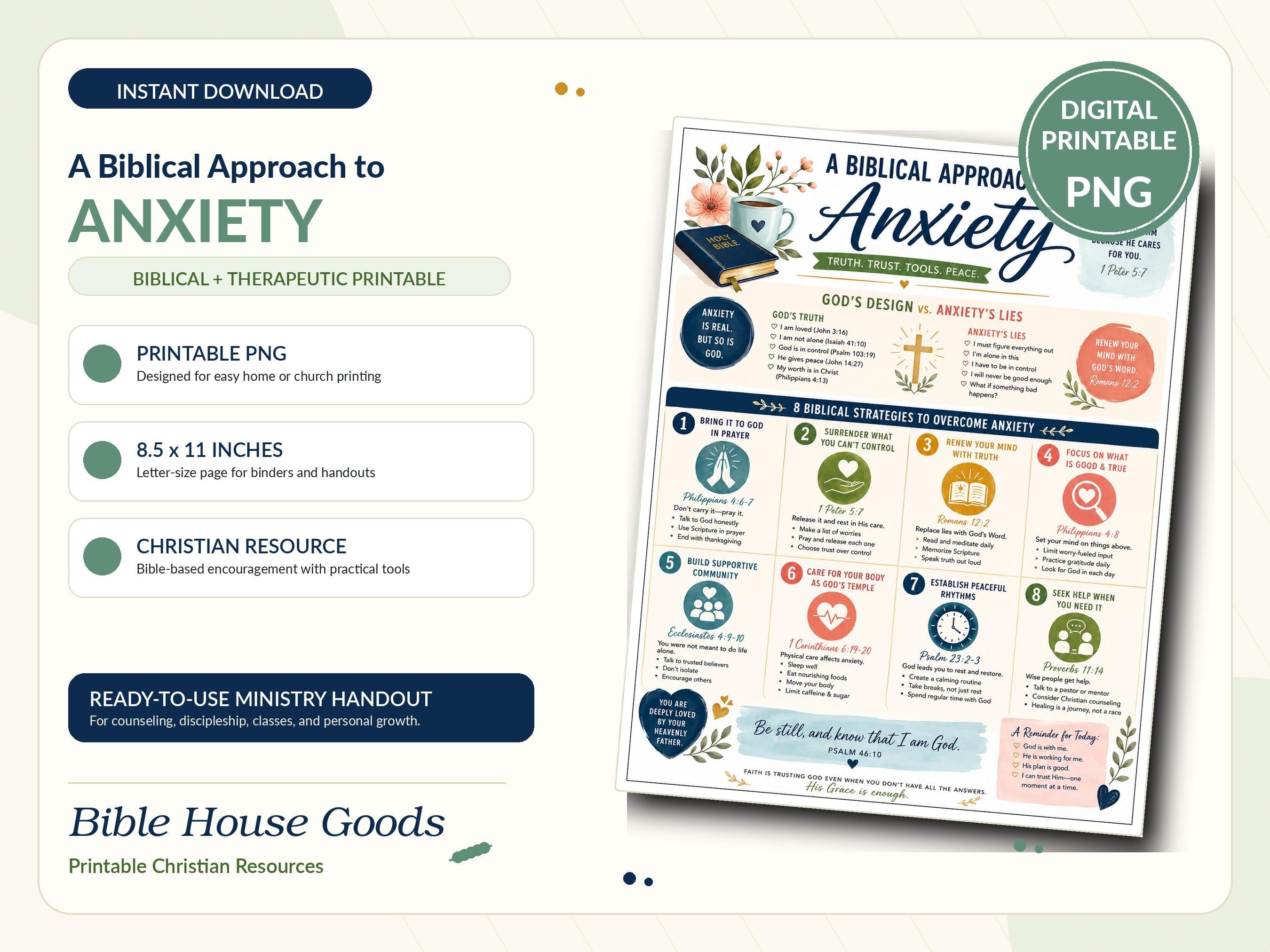 Biblical Anxiety Printable | Christian Scripture Worry Guide (Instant Download PDF)