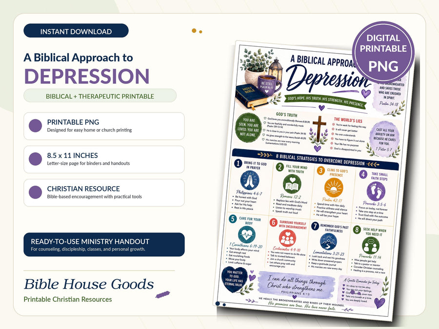 Biblical Approach to Depression Printable | Christian Hope Scripture Infographic, Faith-Based Depression Guide, Instant Download