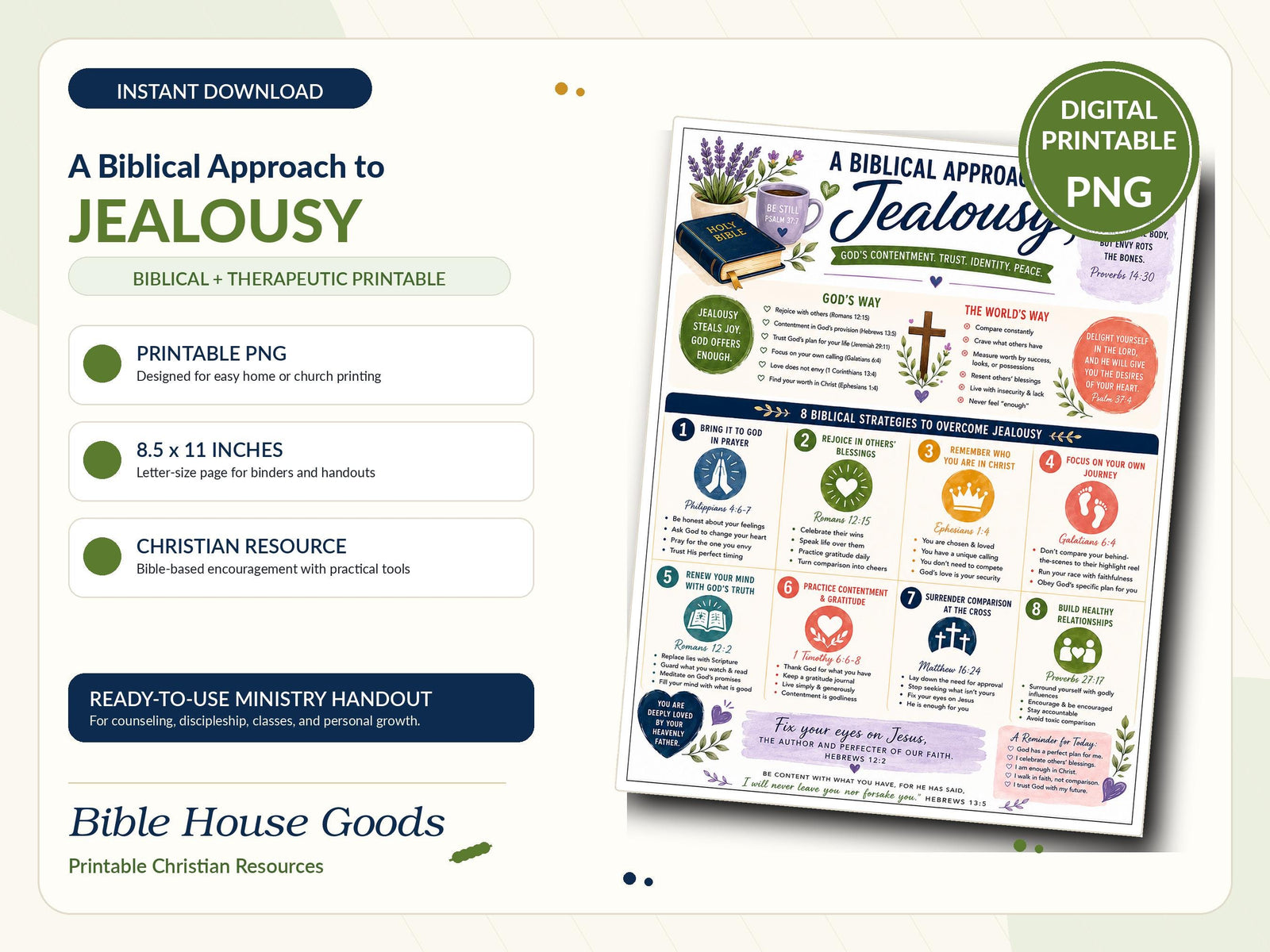 Biblical Jealousy Printable | Christian Contentment Scripture Infographic (Instant Download) Bible House Goods