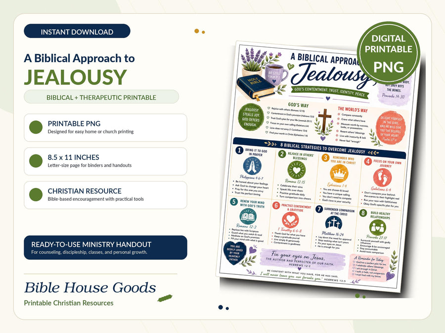 Biblical Jealousy Printable | Christian Contentment Scripture Infographic (Instant Download)