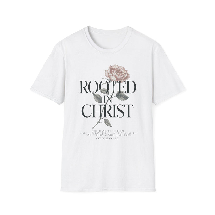 Rooted in Christ T-Shirt | Floral Rose Christian Faith Tee