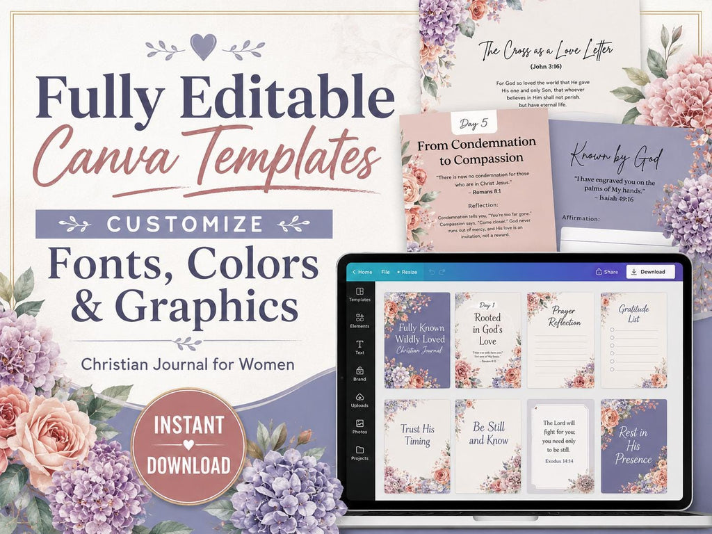 Christian Devotional Journal Bundle | 4-Week Bible Study, Canva Templates (PDF)