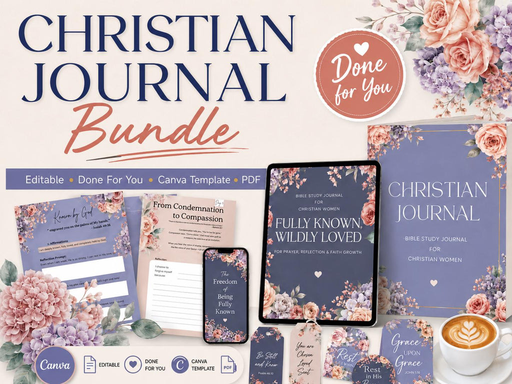 Christian Devotional Journal Bundle | 4-Week Bible Study, Canva Templates (PDF)