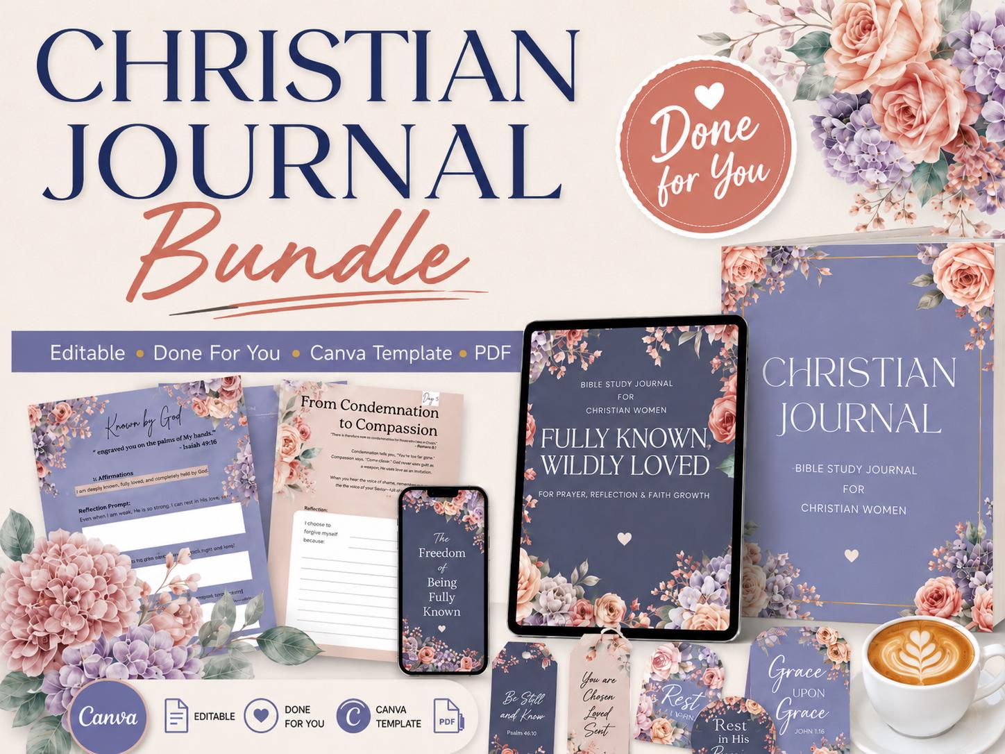 Christian Devotional Journal Bundle | 4-Week Bible Study, Canva Templates (PDF) Bible House Goods