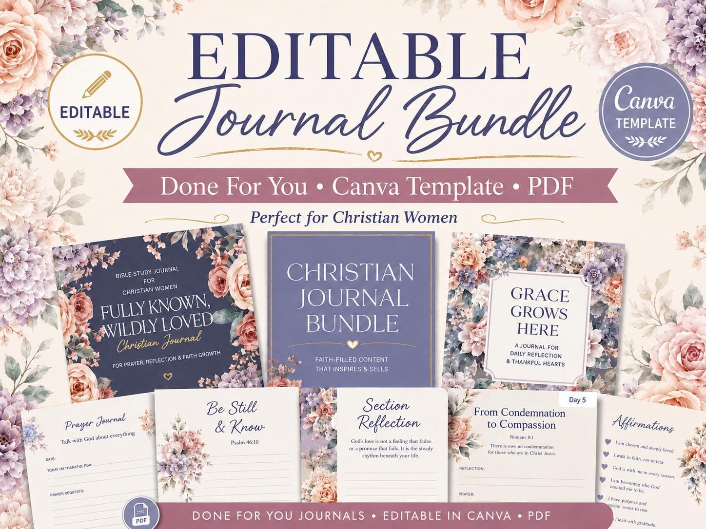 Christian Devotional Journal Bundle | 4-Week Bible Study, Canva Templates (PDF) Bible House Goods