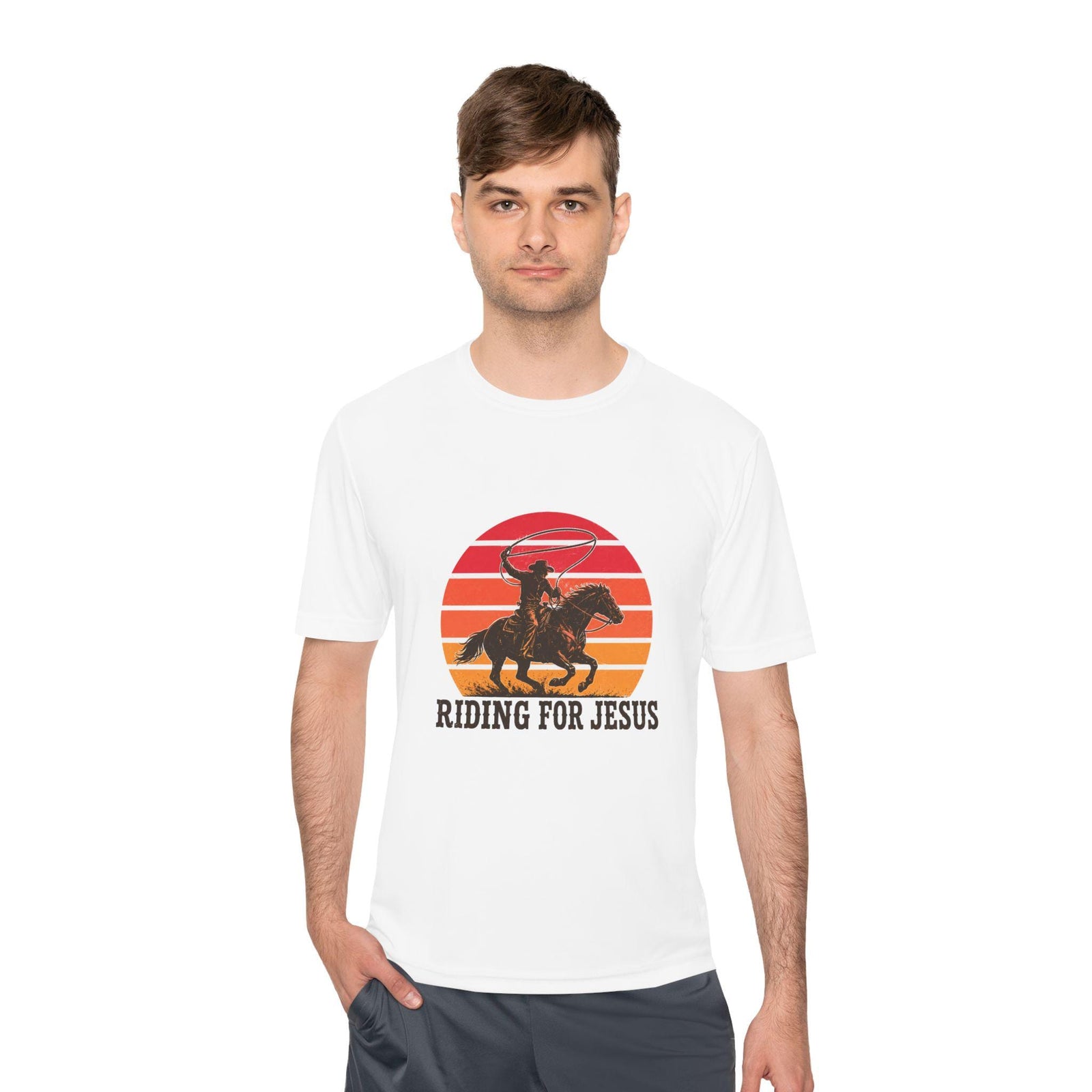 Riding for Jesus Tee | Cowboy Horse Christian Sunset Graphic
