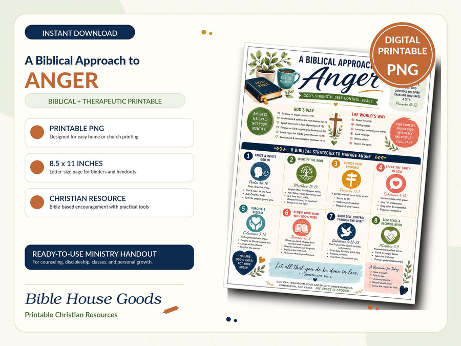 Biblical Approach to Anger Printable | Christian Self-Control Scripture Infographic, Faith-Based Anger Guide, Instant Download