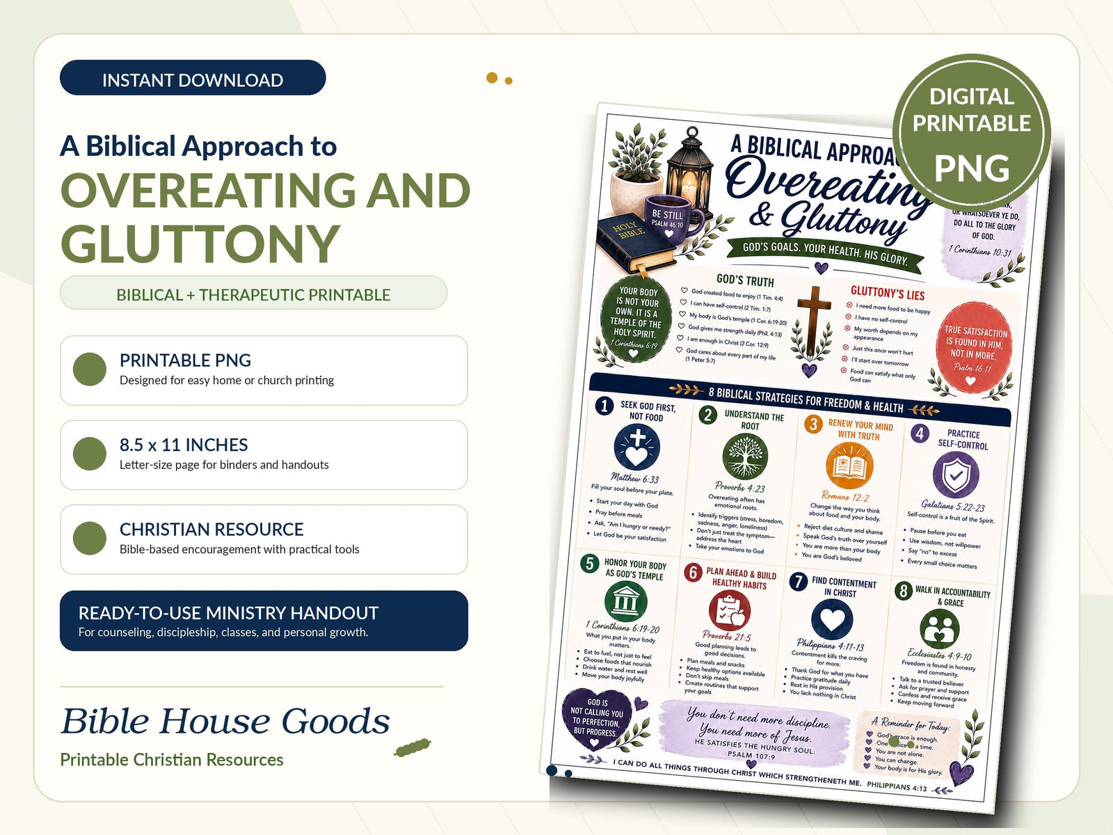 Biblical Overeating & Gluttony Printable | Christian Food Faith Guide (PDF Download) Bible House Goods