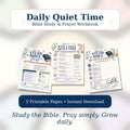 Daily Quiet Time Bible Study Workbook, Christian Prayer Journal (Instant Download)