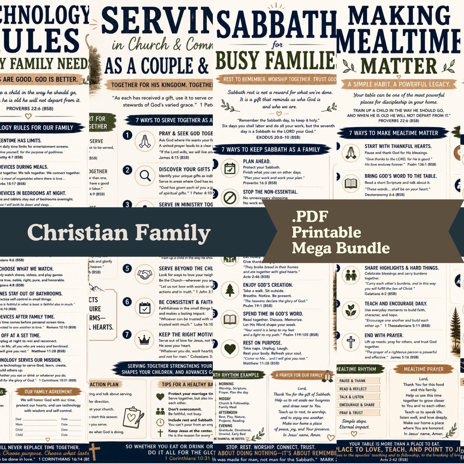 Christian Family Printable Bundle, Faith Devotional, Family Rhythms Guide (Digital Download)