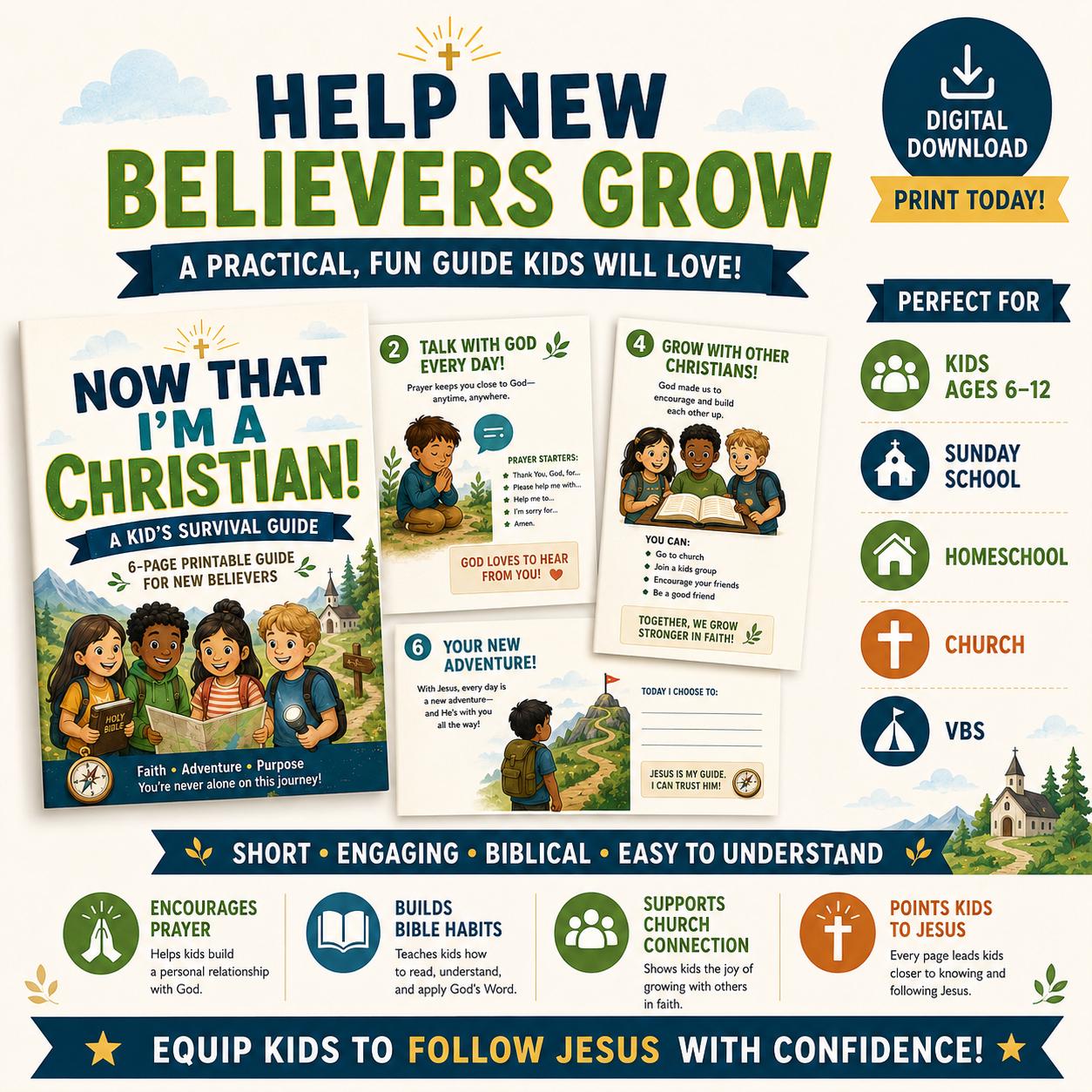 Christian Kids Survival Guide | New Believer Printable Booklet (Instant Download)