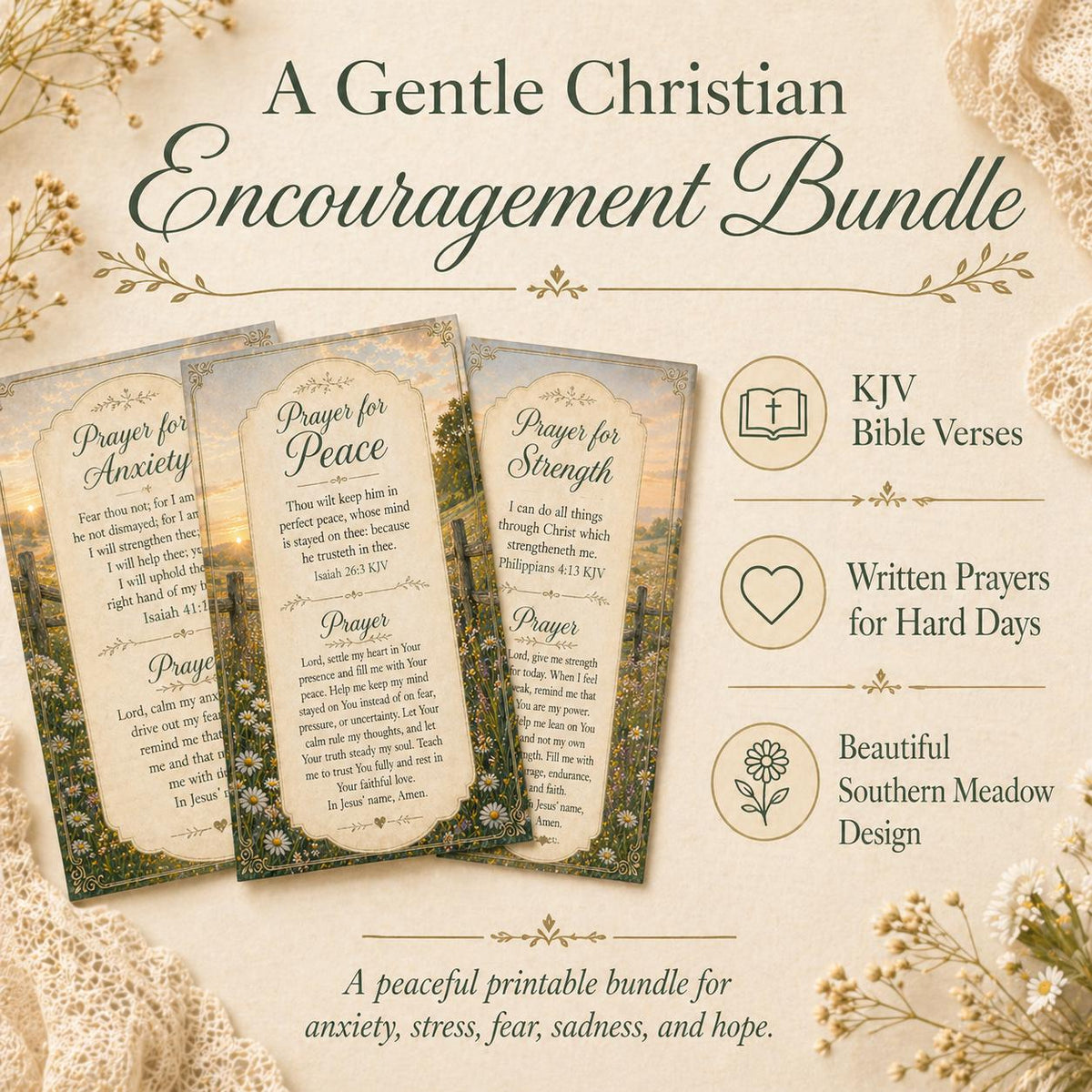 Prayers for a Weary Heart — 12 KJV Printable Scripture Prayer Cards - Bible House Goodsced_31871948422