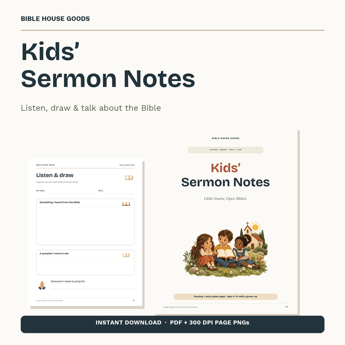 Sermon Notes for Kids Printable | Early Reader & Drawing Worksheets, Family Church Kit, Christian Bible Reflection, Instant PDF Download - Bible House GoodsBHG-KIDS-SERMON-08