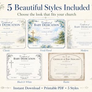 Baby Dedication Certificate Bundle, Printable Church Template (Digital Download)