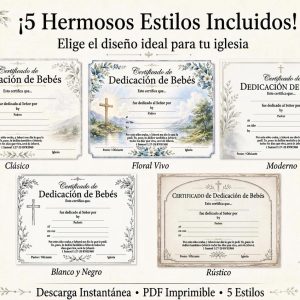 Spanish Baby Dedication Certificate Printable, Certificado de Dedicación de Bebés Descarga Digital, Church Printable Template